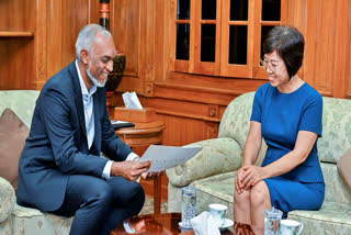 China's Ambassador to the Maldives, Wang Lixin, (on the right) paid a courtesy call on President Muizzu
