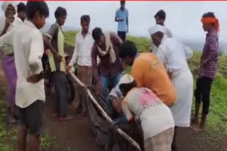 Pregnant Tribal Woman Carried In Blanket