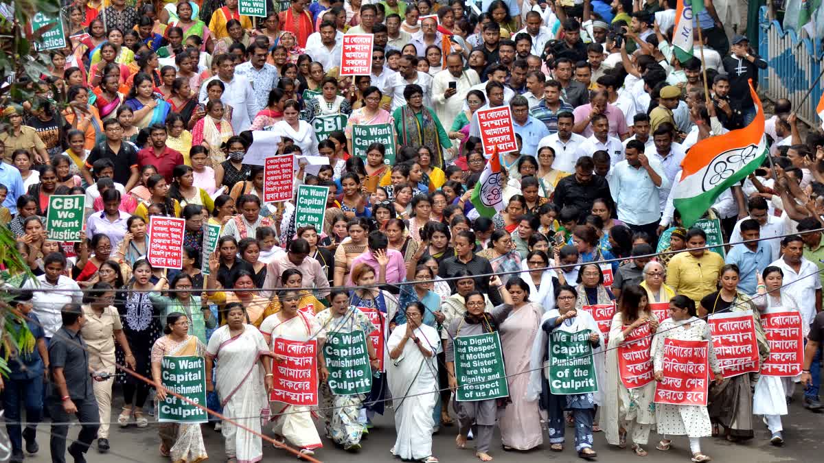 CM Mamata Banerjee leads a protest rally in Kolkata