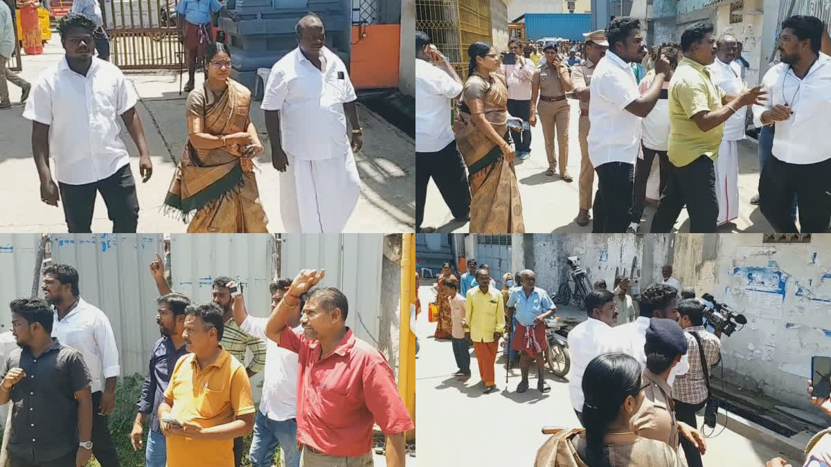 Naam Tamilar Katchi supporters argue with veeralakshmi in front of Veera Ragava Perumal temple