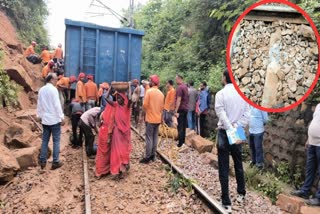 rail track blocked in sonbhadra  goods train derail due mountain falling on track traffic stopped indian railways train accident