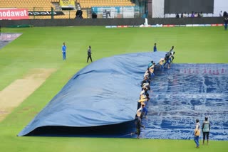 The start of the first Test between India and New Zealand has been delayed due to heavy downpour at the M Chinnaswamy Stadium in Bengaluru on Wednesday, October 16, 2024.