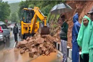 Landslide fell down in Tirumala Ghat Road