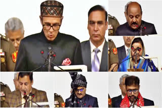 A combination of photos of Omar Abdullah (top left) and his five ministers taking oath on Wednesday.