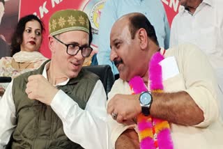 Jammu and Kashmir CM Omar Abdullah (L) with Deputy CM Surinder Choudhary, at party office, in Jammu