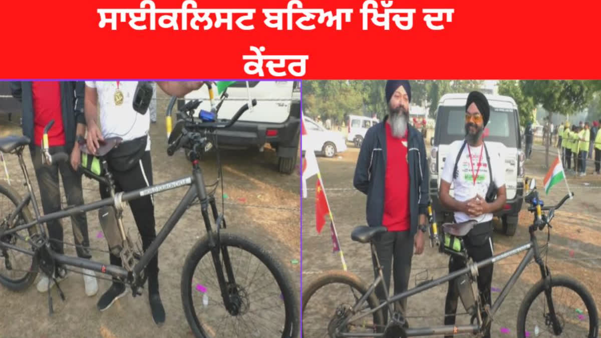 Cyclist Jatinder Singh, who arrived to participate in the anti-drug cycle rally in Ludhiana, became the center of attraction