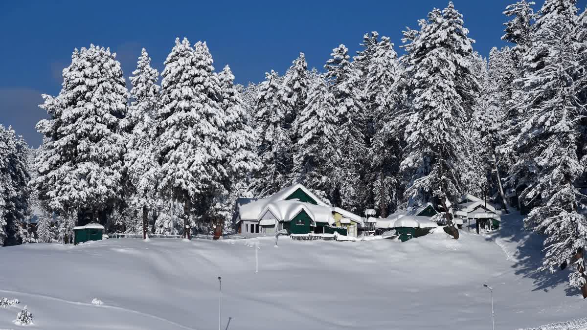 A view of the snow-covered Gulmarg Ski resort in north Kashmir's Baramulla district