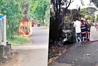 Etv Bharat Autorickshaw Caught Fire in Thrissur  തൃശ്ശൂരില്‍ സിഎൻജി ഒട്ടോറിക്ഷ കത്തിയമർന്നു  കത്തിക്കരിഞ്ഞ മൃതദേഹം  Autorickshaw Burnt  ഓട്ടോറിക്ഷയ്ക്ക് തീപിടിച്ച് ഒരാൾ വെന്തുമരിച്ചു  സിഎൻജിയിൽ പ്രവർത്തിക്കുന്ന ഓട്ടോ  CNG Auto Burnt  Thrissur Auto Fire  Thrissur Gandhinagar Fire  Autorickshaw Burnt Thrissur