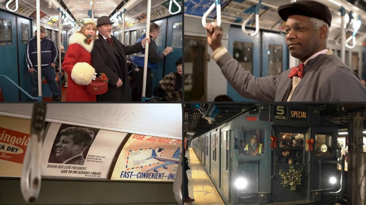 New Yorkers relive the past with the MTA's holiday Nostalgia rides, featuring 1930s-era subway cars. Passengers enjoy the vintage experience, evoking fond memories.