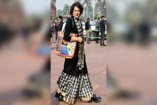 Priyanka Gandhi at Parliament with a bag written Palestine on it