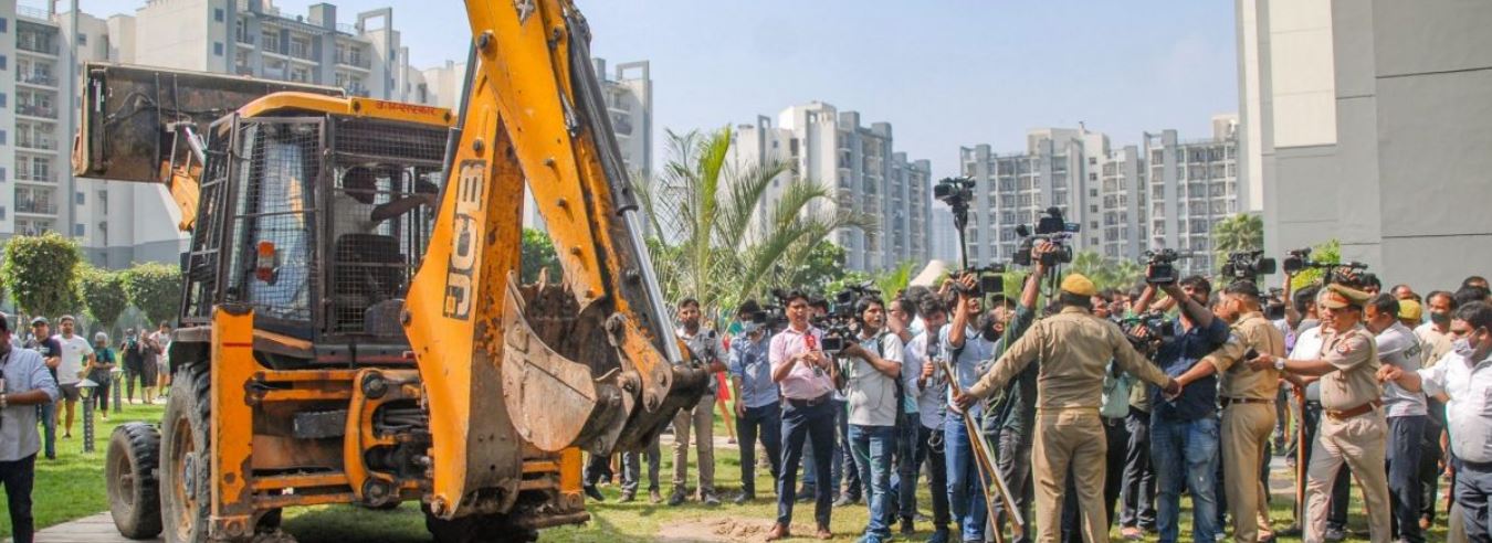 Noida Authority demolish illegal structures of absconding politician Shrikant Tyagi