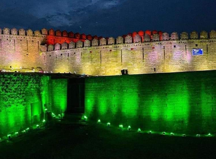 Historic Mirjan Fort blinking with tricolor