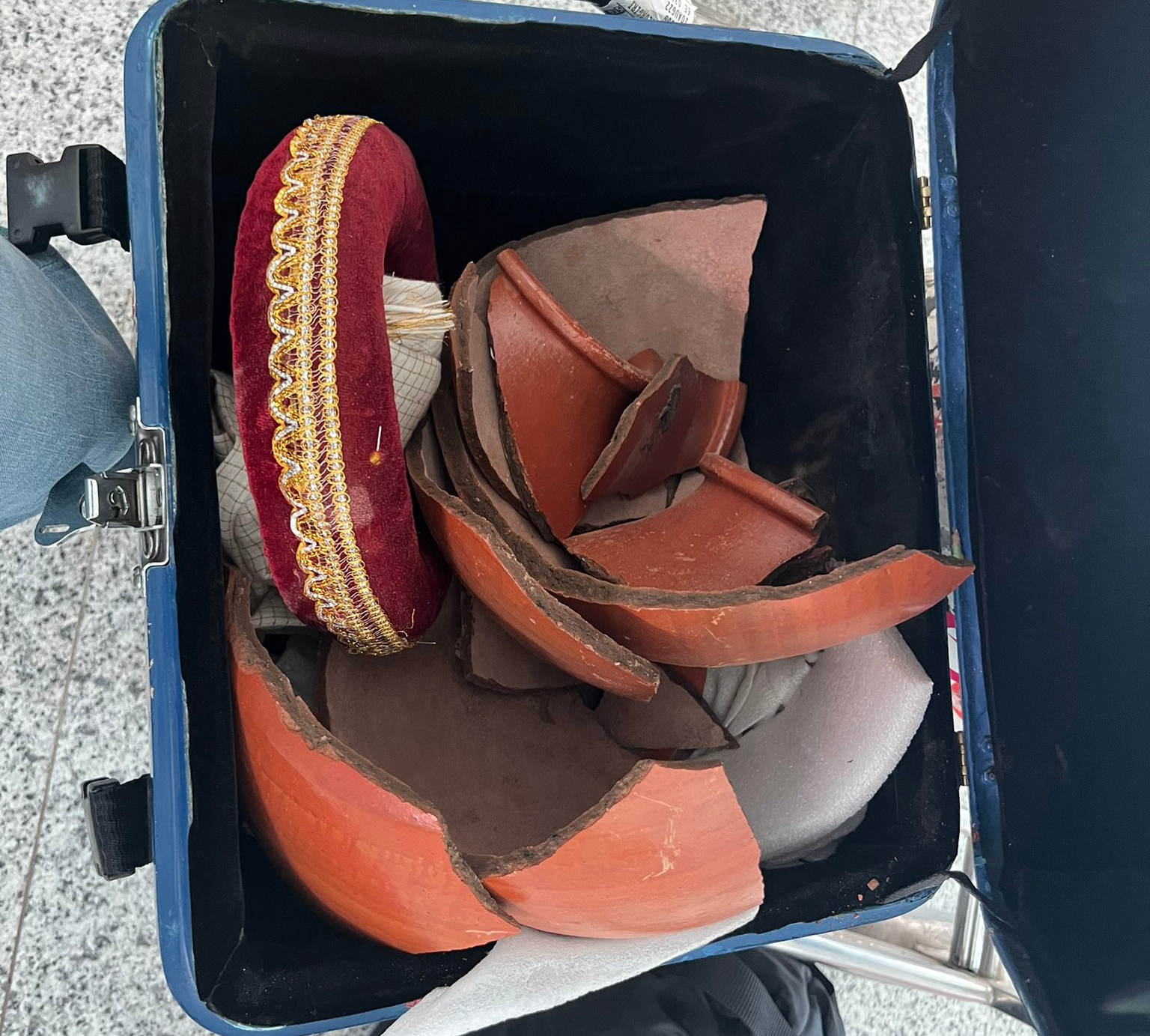 Musicians ghatam smashed on flight