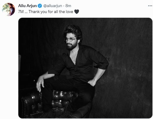 alluarjun got 7 million followers in social media twitter