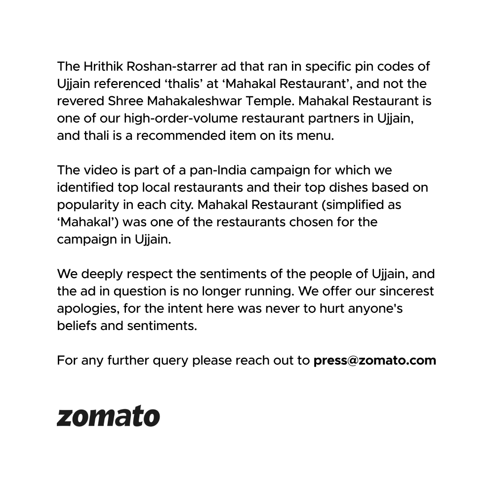 Zomato Withdraws Controversial Ad