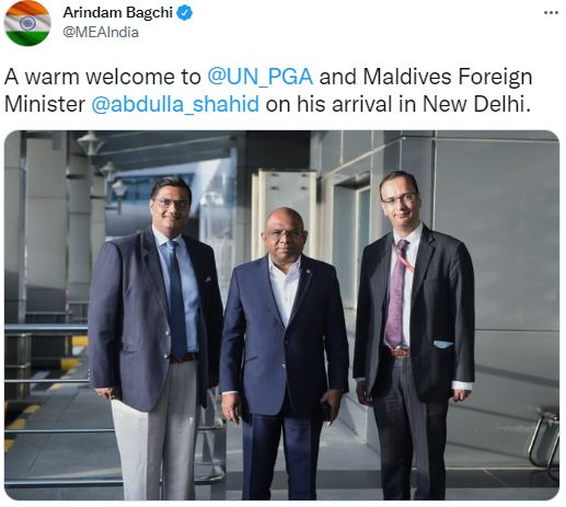 UN General Assembly president Abdulla Shahid arrives in India