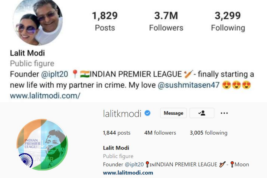 lalit modi and sushmita sen break up  lalit modi  ലളിത് മോദിയും സുസ്‌മിത സെന്നും വേർപിരിയുന്നു  ലളിത് മോദി  LALIT MODI INSTAGRAM BIO  Lalit Modi removes Sushmita Sen from Instagram bio  Lalit Modi Drops Sushmita Sen  ലളിത് മോദി ഇൻസ്റ്റഗ്രാം ബയോ  സുസ്‌മിത സെന്നിനെ നീക്കം ചെയ്‌ത് ലളിത് മോദി  സുസ്‌മിതയെ നീക്കി ലളിത് മോദി