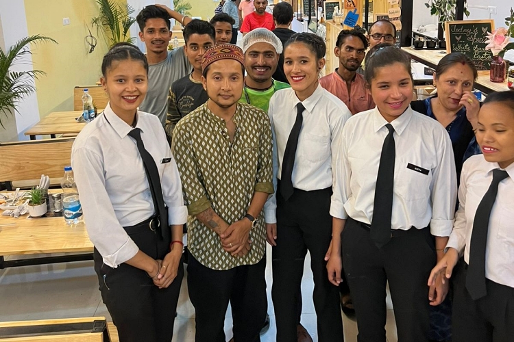 The restaurant staff posed for selfies