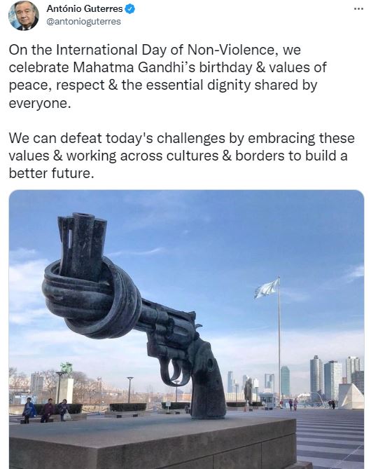 UN chief Guterres urges people to shun violence on Mahatma Gandhi birth anniversary