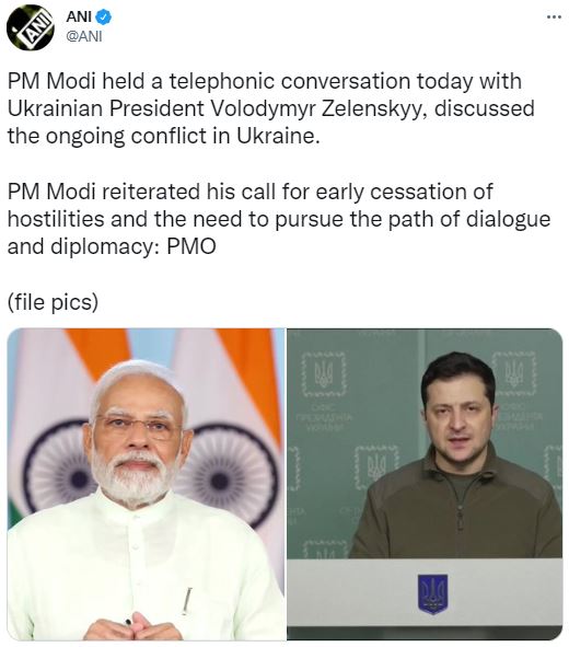 PM Modi speaks to Zelenskyy, discussed the ongoing conflict in Ukraine