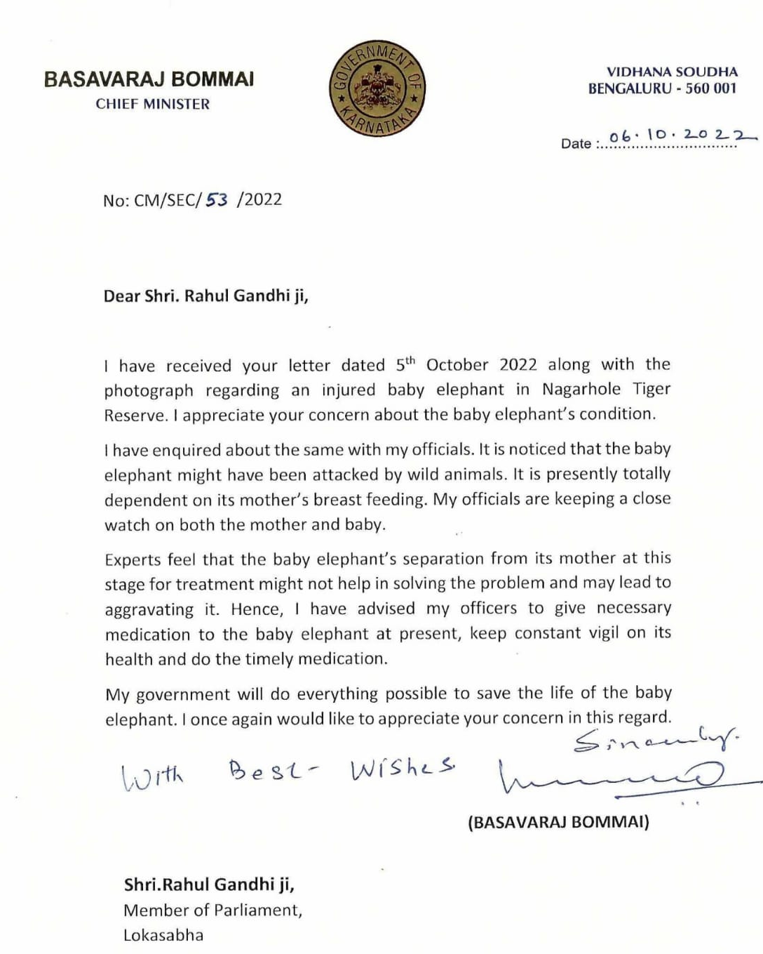 CM writes letter to Rahul Gandhi