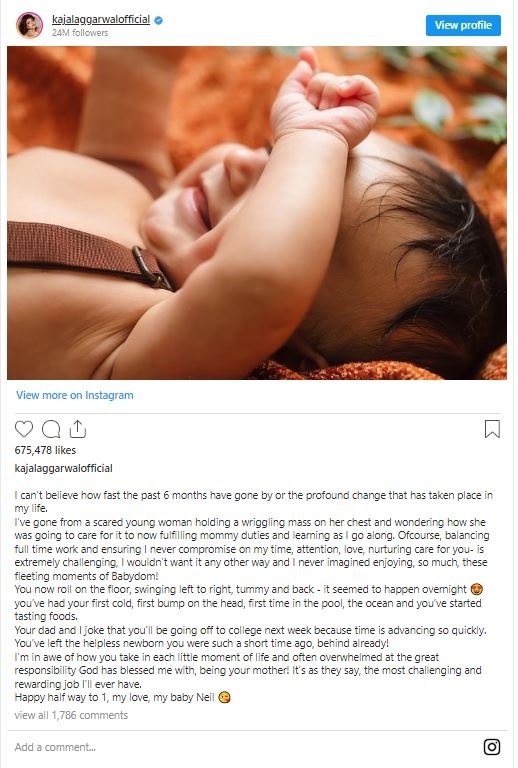 kajal agarwal post about her baby boy neel