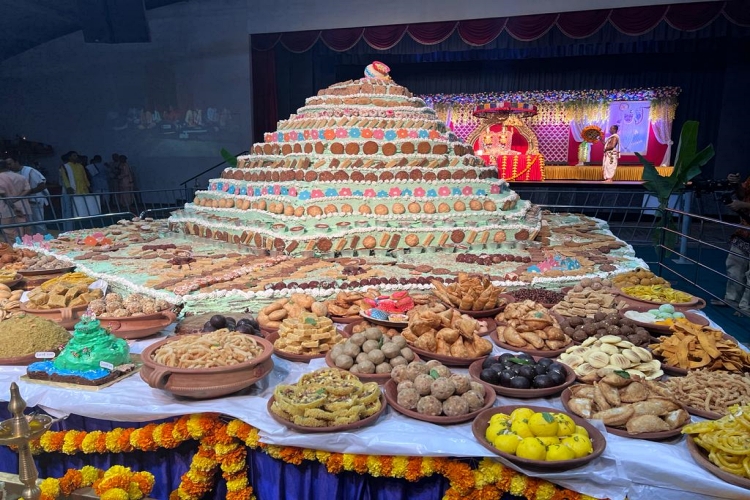 Figure of Govardhana hill made from cake