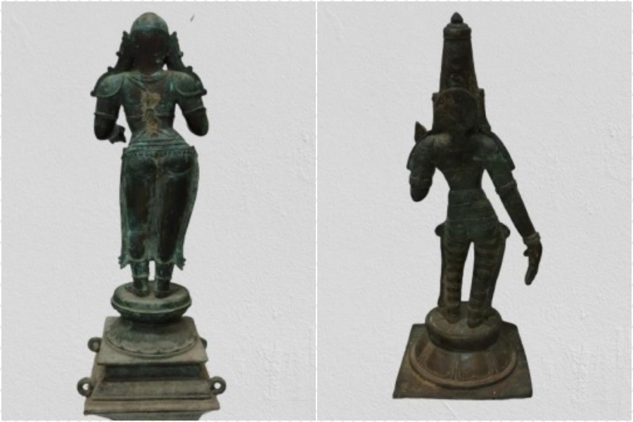 Antique idols hidden in TN temple seized  Antique idols  Antique idols seized  Antique idols hidden in tamil nadu temple  Three antique idols concealed in tamilnadu temple  നാഗപട്ടണം ജില്ല  പുരാതന വിഗ്രഹങ്ങൾ കണ്ടുകെട്ടി  വിഗ്രഹങ്ങൾ പിടികൂടി  പുരാതന വിഗ്രഹങ്ങൾ പിടിച്ചെടുത്തു  തമിഴ്‌നാട് ഐഡൽ വിംഗ് സിഐഡി  നാഗപട്ടണം തിരുക്കുവളൈ  പന്നക പരമേശ്വര സ്വാമി ക്ഷേത്രത്തിൽ വിഗ്രഹങ്ങൾ  വെങ്കല വിഗ്രഹങ്ങൾ പിടികൂടി  ചോളരുടെ കാലത്തെ വിഗ്രഹങ്ങൾ  ക്ഷേത്രത്തിൽ നിന്ന് മോഷ്‌ടിക്കപ്പെട്ട വിഗ്രഹങ്ങൾ  വിഗ്രഹം മോഷണം  വിഗ്രഹ മോഷണം