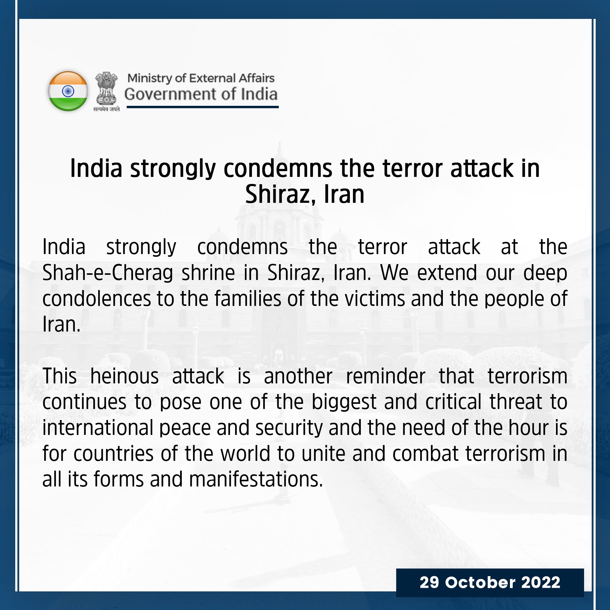 India condemns terror attack in Iran