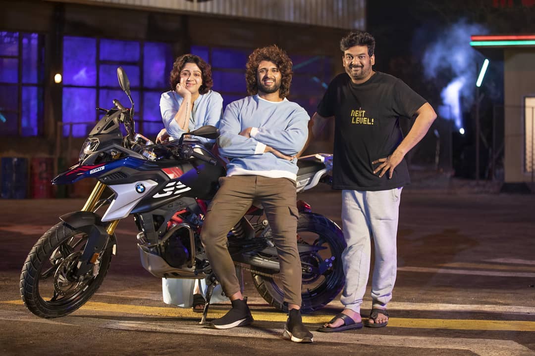 VIjay Deverakonda with Liger co-producer Charmme Kaur and director Puri Jagannadh