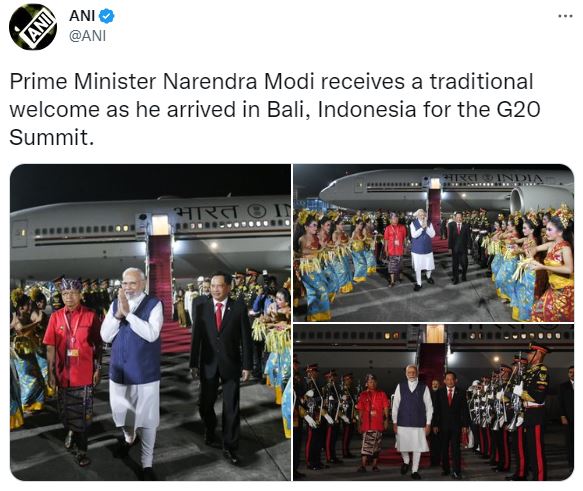 PM Narendra Modi reaches Bali to attend the 17th G20 Summit