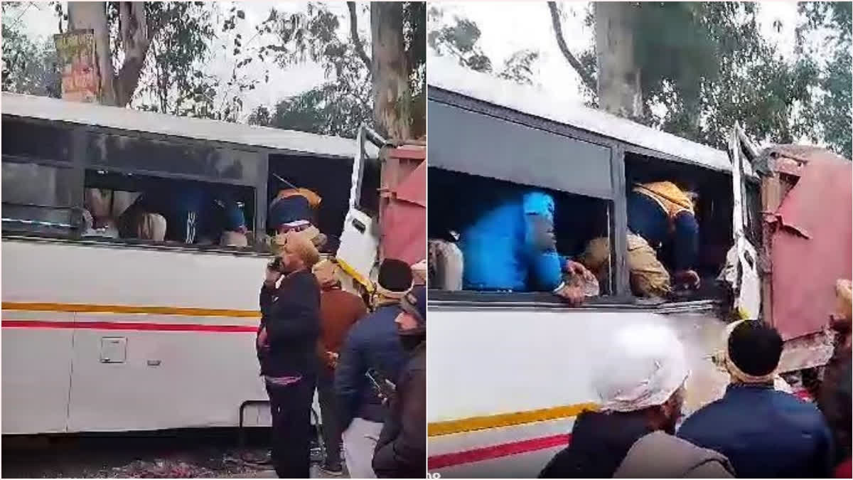 Four police personnel including a woman were killed after a Punjab police bus rammed into a parked trolley here on Wednesday.