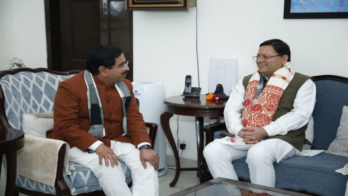 CM Dhami and Prahlad Joshi meeting