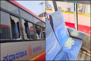 Miscreants broke KSRTC bus glass at Midnight in Bengaluru