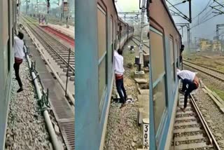 भागलपुर में चलती ट्रेन में लटका चोर