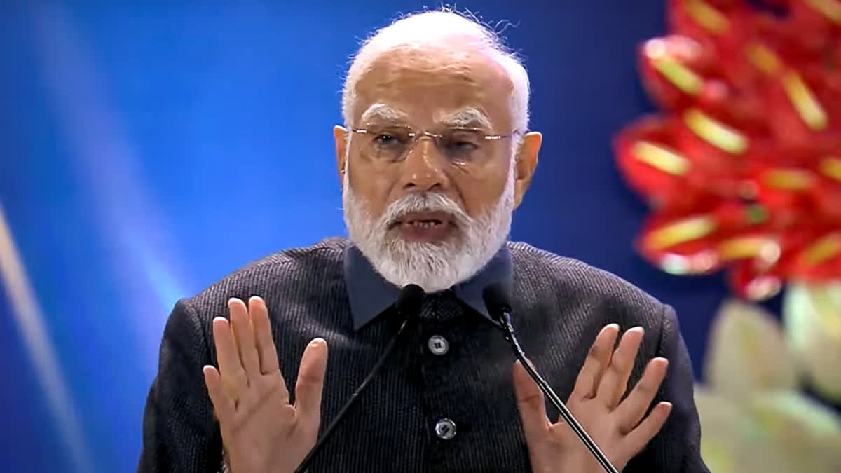 In this screenshot from @NarendraModi via Youtube Prime Minister Narendra Modi addresses the Bharat Mobility Global Expo 2025 at Bharat Mandapam, in New Delhi, Friday, Jan. 17, 2025.