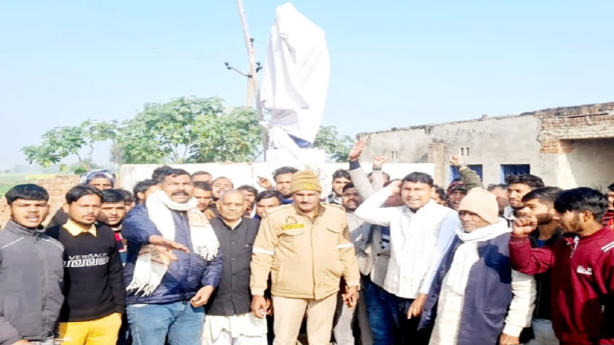 A statue of Dr Bhimrao Ambedkar at Dudhma village under Pali Mukimpur police station of Aligarh district was damaged by anti-social elements on Friday