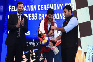 Youngest World Champion Dommaraju Gukesh was awarded ₹1 crore while World Rapid Chess Champion Koneru Humpy received ₹50 Lakh from the All India Chess Federation.