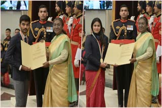 D Gukesh and manu bhaker Received Khel Ratna award 2024 from President Droupadi Murmu