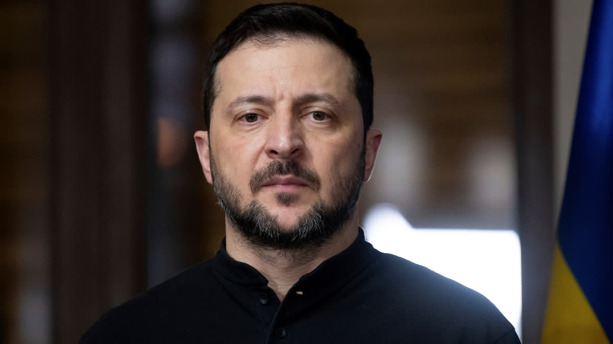 Ukraine's President Volodymyr Zelenskyy, arrives for talks with Germany's Chancellor Olaf Scholz, at the Munich Security Conference, in Munich, Germany, Saturday, Feb.15, 2025.