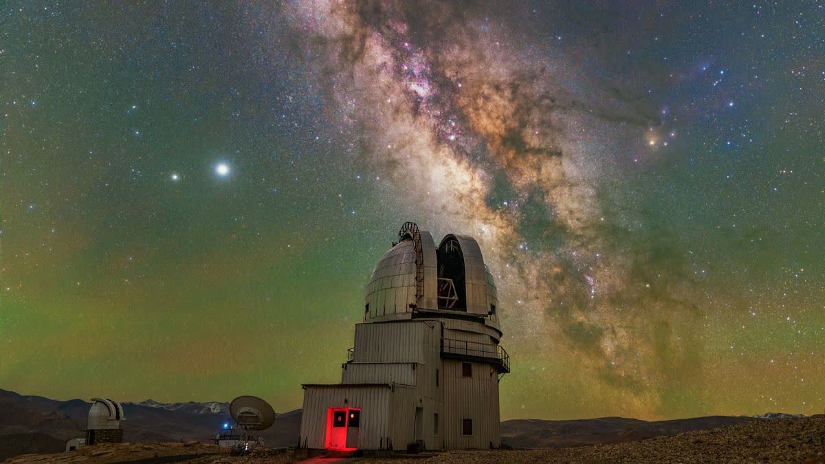 The Milky Way Galaxy as seen from the Indian Astronomical Observatory in Hanle, along with the Himalayan Chandra Telescope.