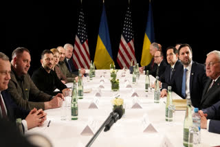 FILE - United States Vice-President JD Vance, second right, and United States Secretary of State Marco Rubio, third right, meet with Ukraine's President Volodymyr Zelenskyy, third left, during a bilateral meeting on the sidelines of the Munich Security Conference in Munich, Germany, Friday, Feb. 14, 2025.