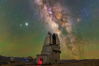 The Milky Way Galaxy as seen from the Indian Astronomical Observatory in Hanle, along with the Himalayan Chandra Telescope.