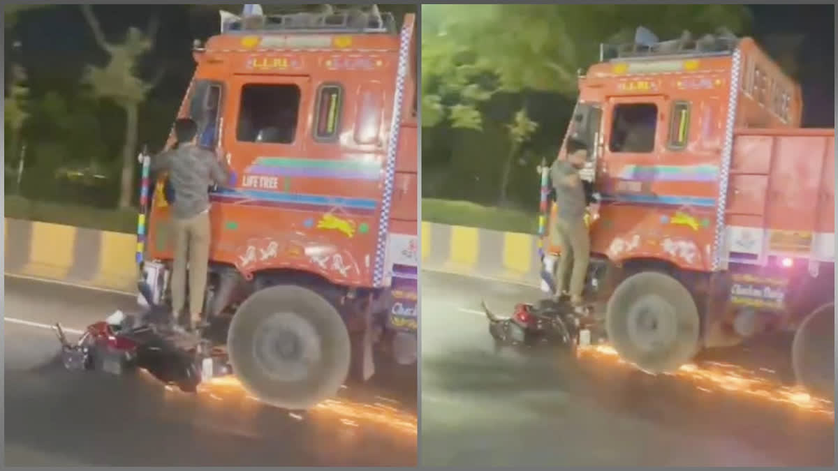 A lorry driver was arrested for hitting a car and driving away without stopping, causing a bike to be dragged by the vehicle. The incident occurred on April 14. The video of the incident has gone viral on social media.