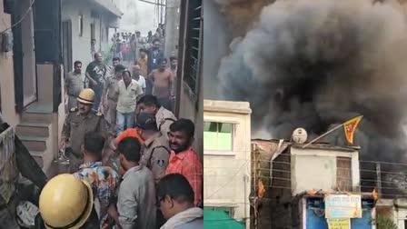 A massive fire broke out in a cotton warehouse in Baker Street in Indore