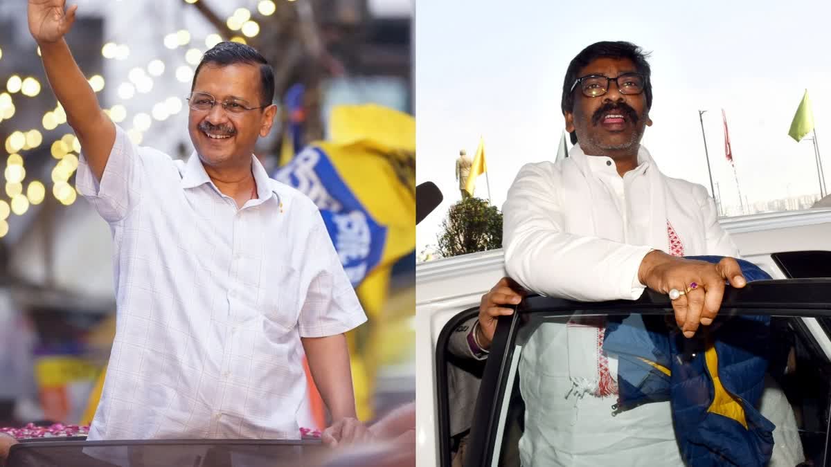 From left, Delhi CM Arvind Kejriwal, Former Jharkhand CM Hemant Soren