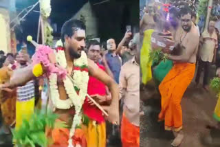 Photo of Singhai Ramachandran dancing with devotion at the temple festival