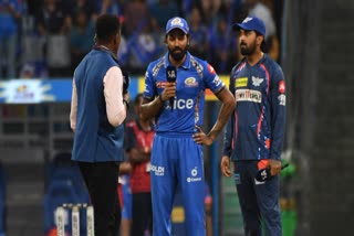 Hardik Pandya and KL Rahul during the toss before the IPL match start in Mumbai.