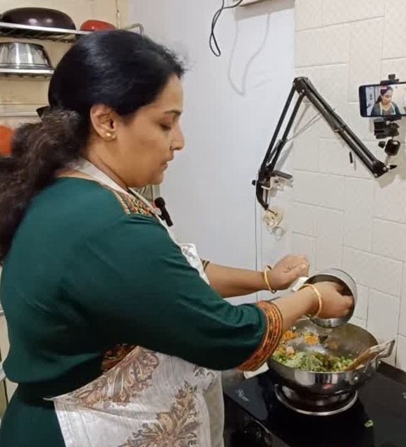 blind woman cooking