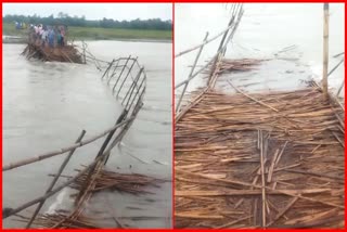 Bamboo bridge washed away by rising water